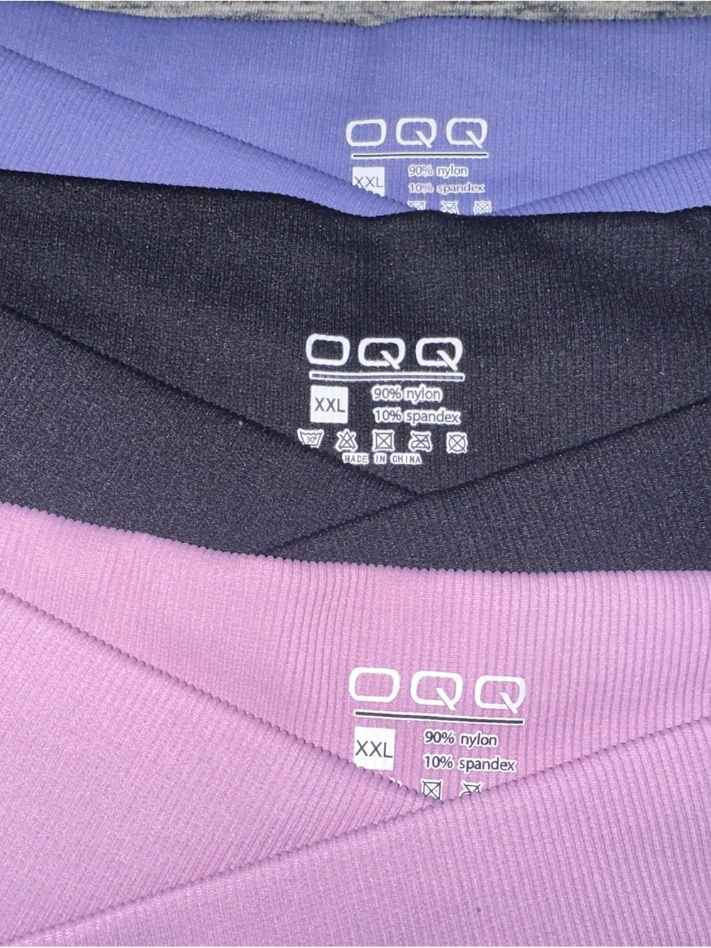 OQQ Women's Stretch Ribbed Shorts in Black and Lavender